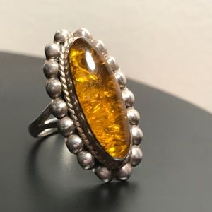 Mexican Sterling Silver and Amber Stone Ring